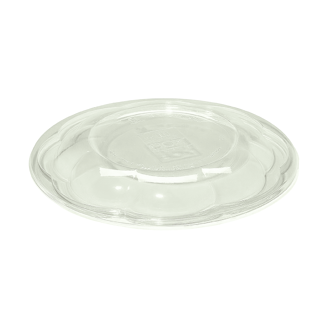 The BOTTLEBOX ® Rose Bowl Lid Dome 6.8X0.75 IN 1 Compartment RPET Clear Round For 24-48 OZ Bowl Closing Tabs 300/Case