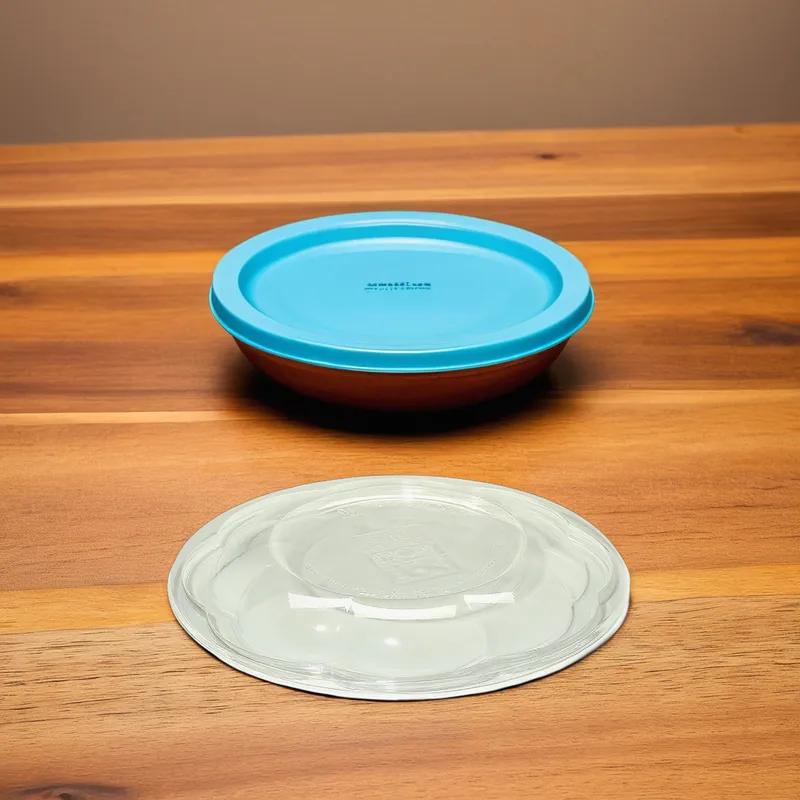 The BOTTLEBOX ® Rose Bowl Lid Dome 6.8X0.75 IN 1 Compartment RPET Clear Round For 24-48 OZ Bowl Closing Tabs 300/Case