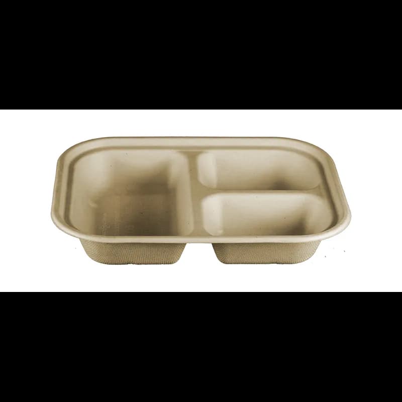Take-Out Tray Base 10X7.5X1.5 IN 3 Compartment Pulp Fiber PLA Kraft Rectangle Laminated 400/Case
