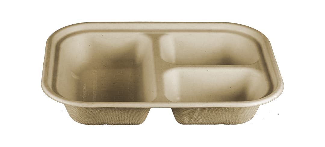 Take-Out Tray Base 10X7.5X1.5 IN 3 Compartment Pulp Fiber PLA Kraft Rectangle Laminated 400/Case