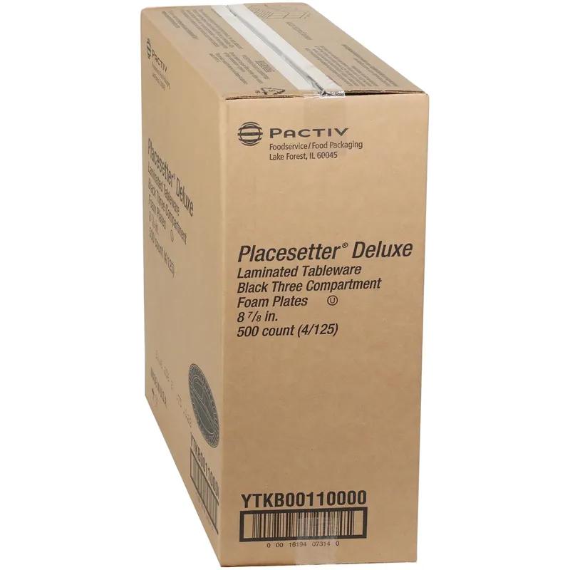 Plate 8.9X0.8 IN 3 Compartment Polystyrene Foam Black Round Laminated 500/Case