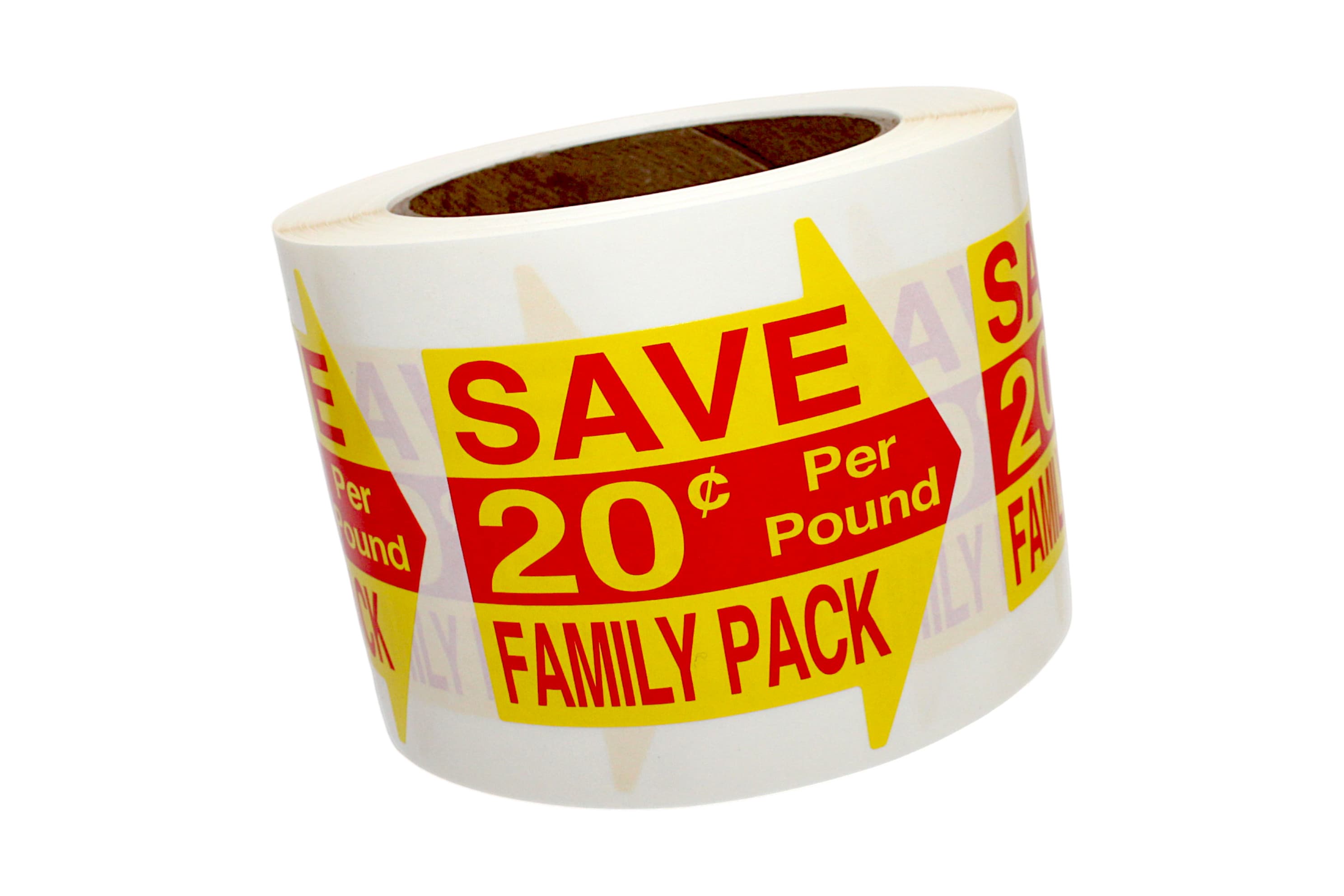 Save Family Pack 20¢ Per Pound Meat Value Family Label 3X2.99 IN Red Yellow Arrow 500 Count/Roll 15 Rolls/Case