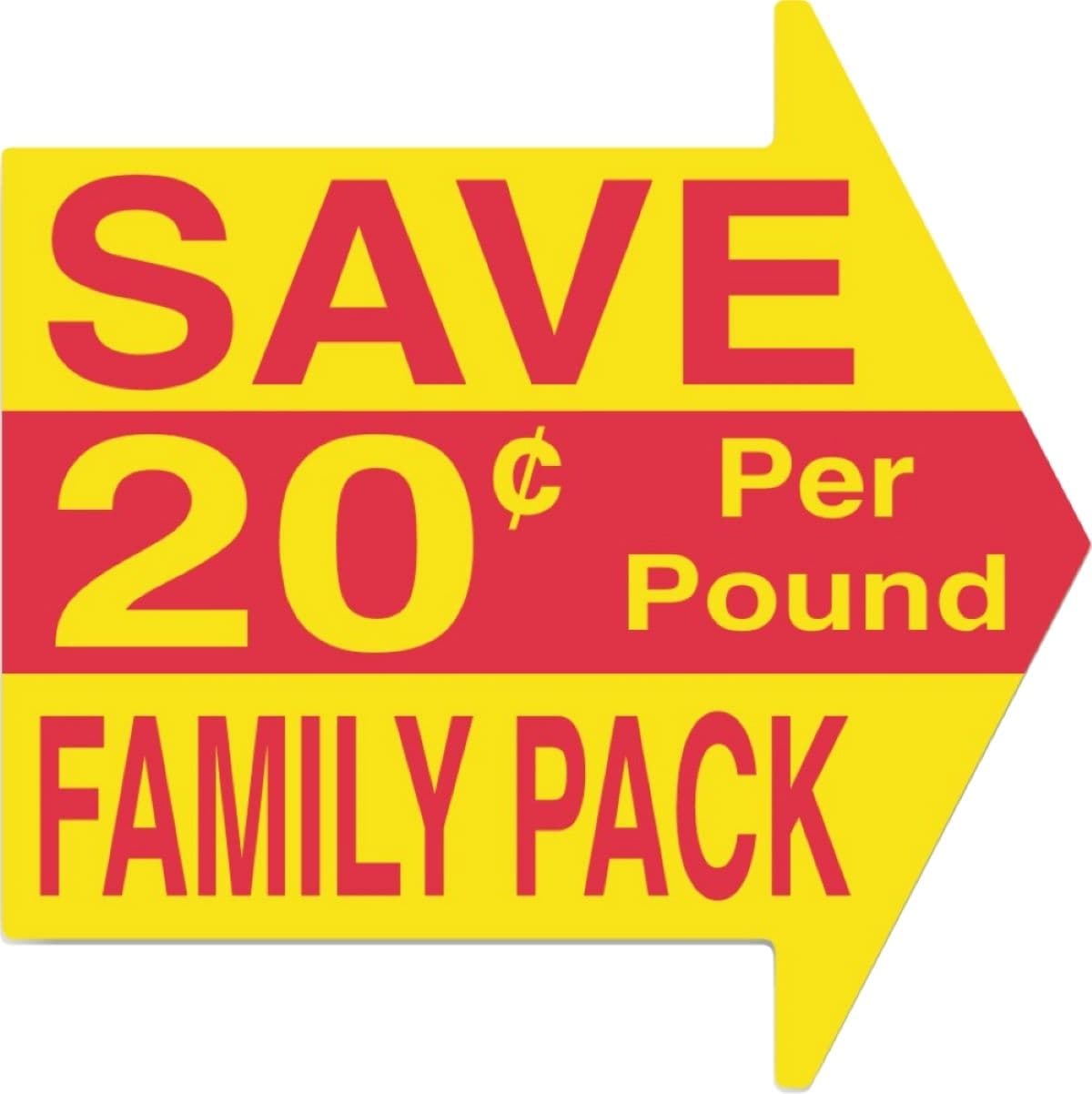 Save Family Pack 20¢ Per Pound Meat Value Family Label 3X2.99 IN Red Yellow Arrow 500 Count/Roll 15 Rolls/Case
