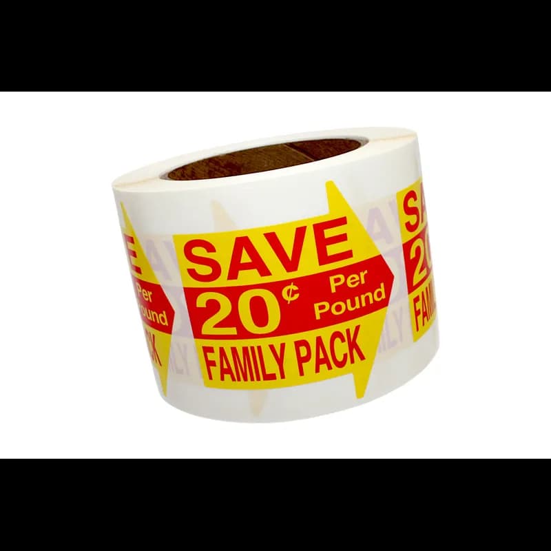 Save Family Pack 20¢ Per Pound Meat Value Family Label 3X2.99 IN Red Yellow Arrow 500 Count/Roll 15 Rolls/Case