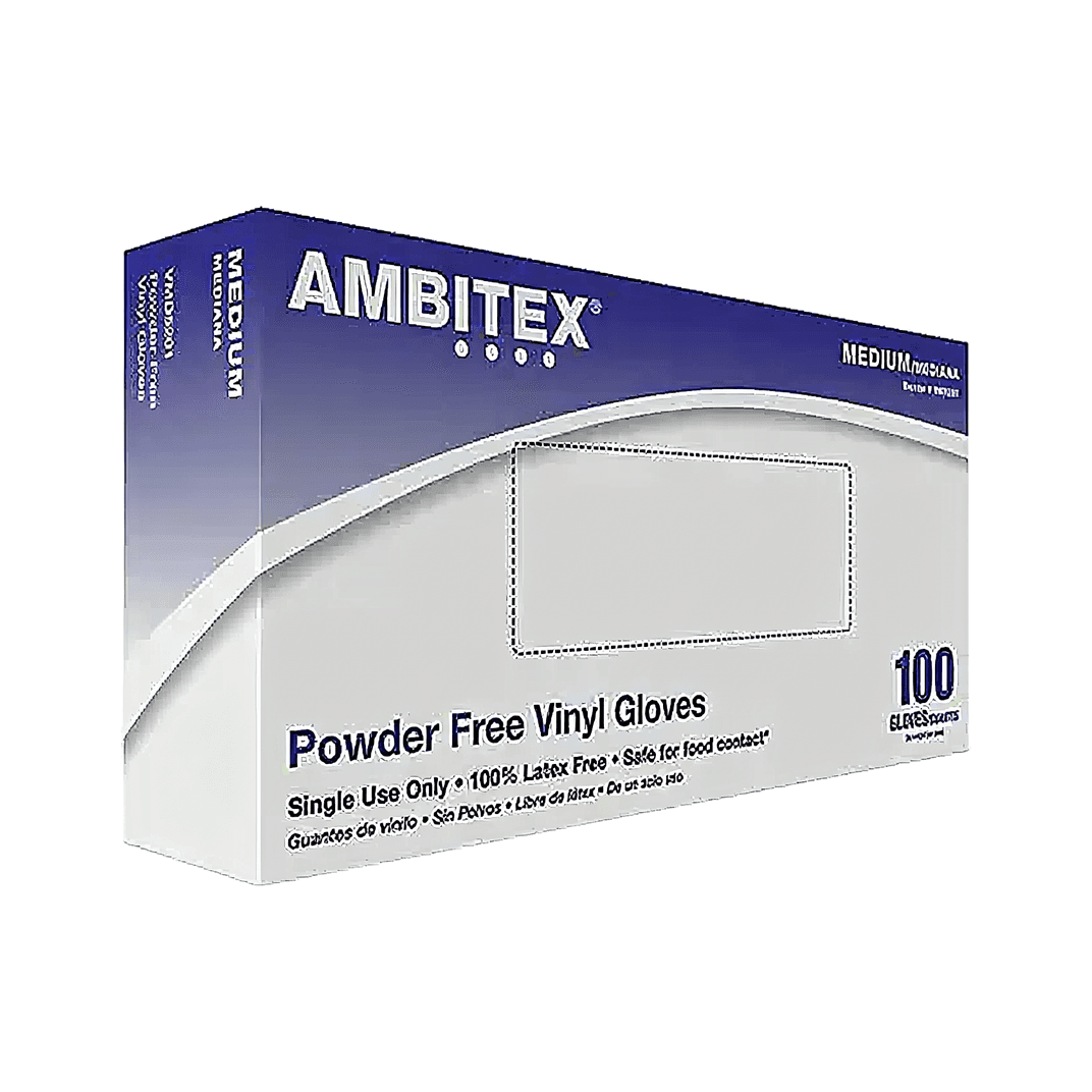General Purpose Gloves Medium (MED) Vinyl Disposable Powder-Free 100 Count/Pack 10 Packs/Case 1000 Count/Case