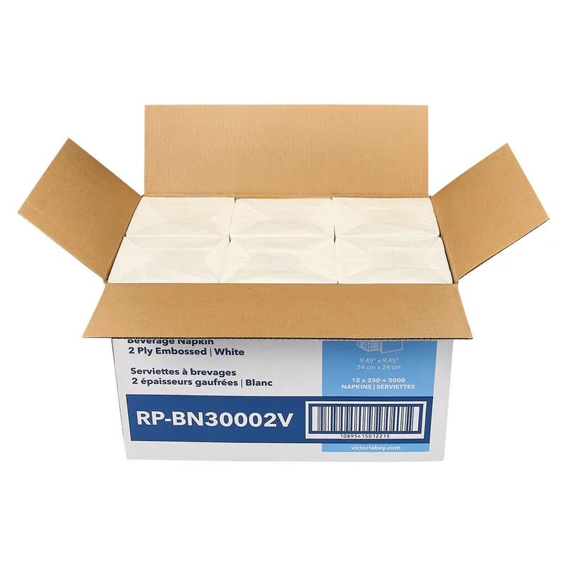 Victoria Bay Beverage Napkins 9.45X9.45 IN White Virgin Paper 2PLY 3000/Case