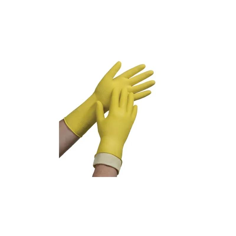 Gloves Medium (MED) Yellow Rubber Latex Disposable Flock Lined 1/Pair