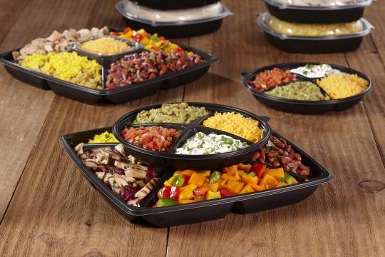 Take-Out Tray 10 IN 4 Compartment Black Round 25/Case