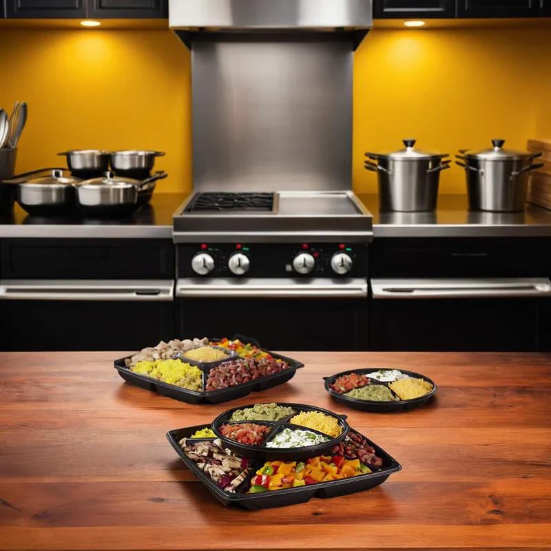 Take-Out Tray 10 IN 4 Compartment Black Round 25/Case