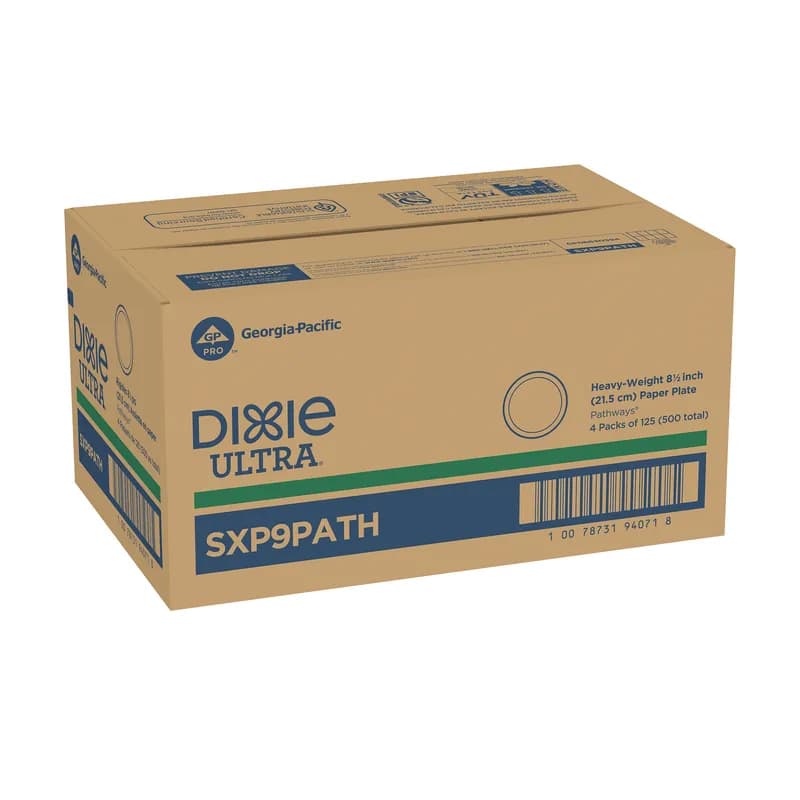 Dixie® Ultra Plate 8.5 IN Paper White Green Pathways Round Heavyweight 125 Count/Pack 4 Packs/Case 500 Count/Case