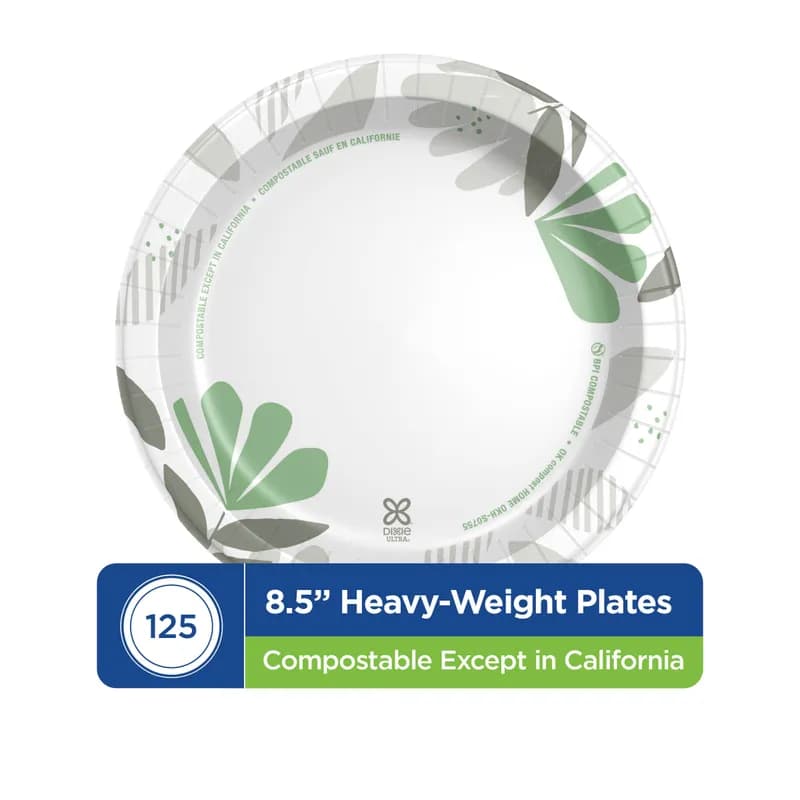 Dixie® Ultra Plate 8.5 IN Paper White Green Pathways Round Heavyweight 125 Count/Pack 4 Packs/Case 500 Count/Case