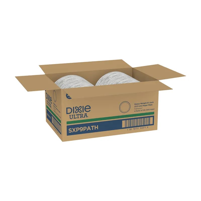 Dixie® Ultra Plate 8.5 IN Paper White Green Pathways Round Heavyweight 125 Count/Pack 4 Packs/Case 500 Count/Case