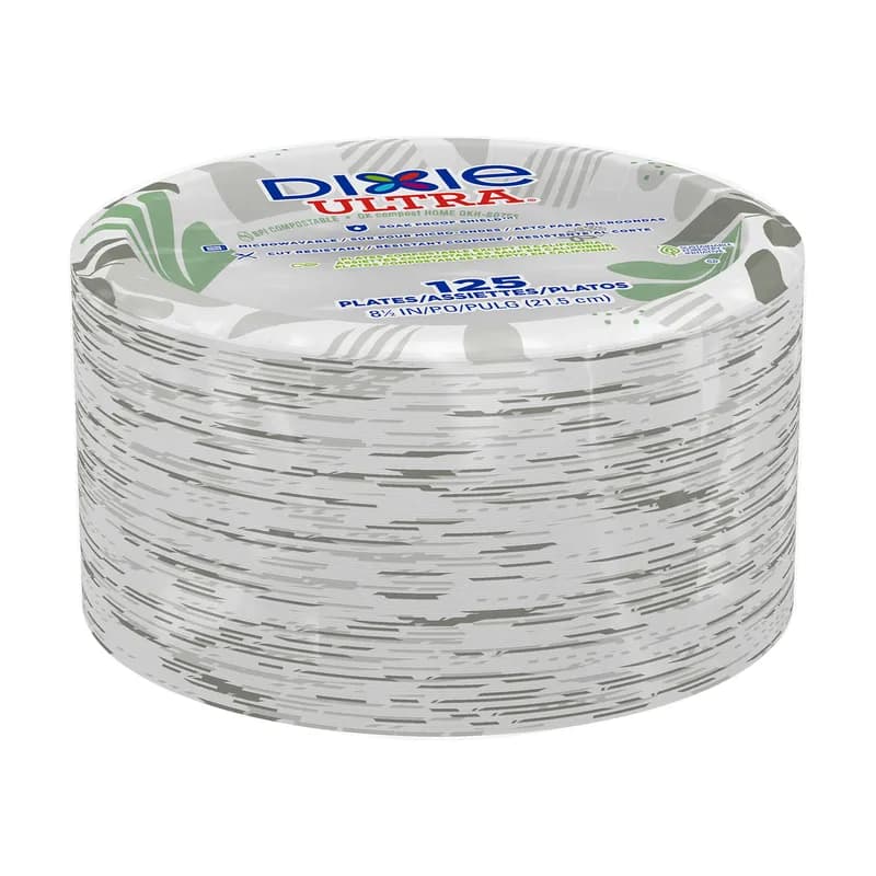 Dixie® Ultra Plate 8.5 IN Paper White Green Pathways Round Heavyweight 125 Count/Pack 4 Packs/Case 500 Count/Case