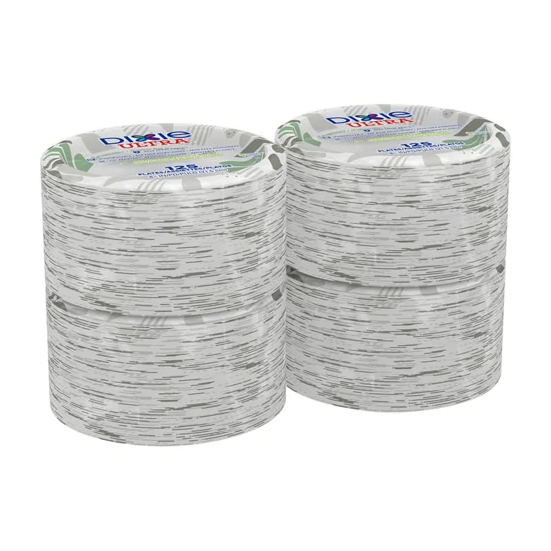 Dixie® Ultra Plate 8.5 IN Paper White Green Pathways Round Heavyweight 125 Count/Pack 4 Packs/Case 500 Count/Case