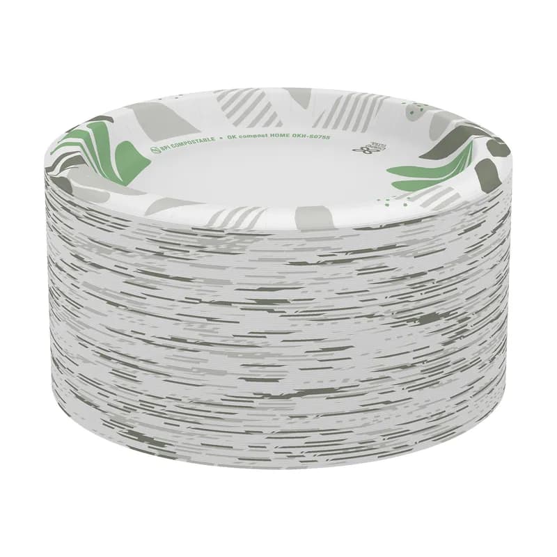 Dixie® Ultra Plate 8.5 IN Paper White Green Pathways Round Heavyweight 125 Count/Pack 4 Packs/Case 500 Count/Case