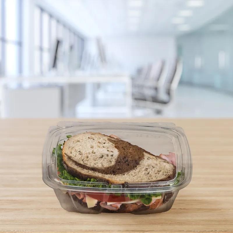 Dart® ClearPac® SafeSeal™ Deli Container Hinged With Flat Lid 24 OZ RPET Clear 100 Count/Pack 2 Packs/Case