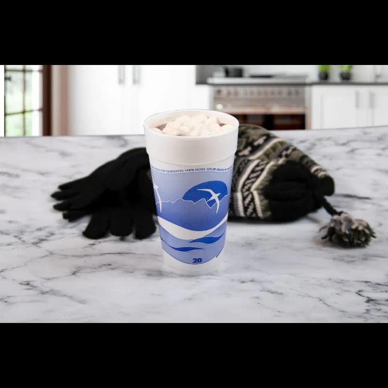 Dart® J Cup® Cup Insulated 20 OZ EPS Blue White Horizon® 25 Count/Pack 20 Packs/Case 500 Count/Case