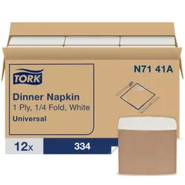 Tork Dinner Napkins Universal 17X16.875 IN 8.5X8.5 IN White Paper 1PLY 1/4 Fold Embossed 334 Count/Pack 12 Packs/Case