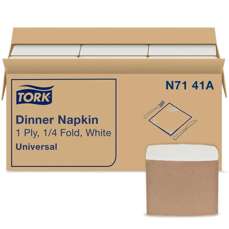 Tork Dinner Napkins Universal 17X16.875 IN 8.5X8.5 IN White Paper 1PLY 1/4 Fold Embossed 334 Count/Pack 12 Packs/Case