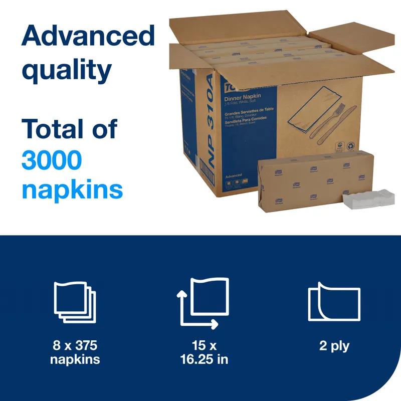 Dinner Napkins 15X16.25 IN 3.75X8.125 IN White Paper 2PLY 1/8 Fold Refill Embossed 375 Count/Pack 8 Packs/Case