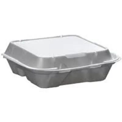 Take-Out Container Hinged With Dome Lid Large (LG) 9.25X9.25X3 IN 3 Compartment Polystyrene Foam White Square 200/Case