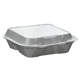 Take-Out Container Hinged With Dome Lid Large (LG) 9.25X9.25X3 IN 3 Compartment Polystyrene Foam White Square 200/Case