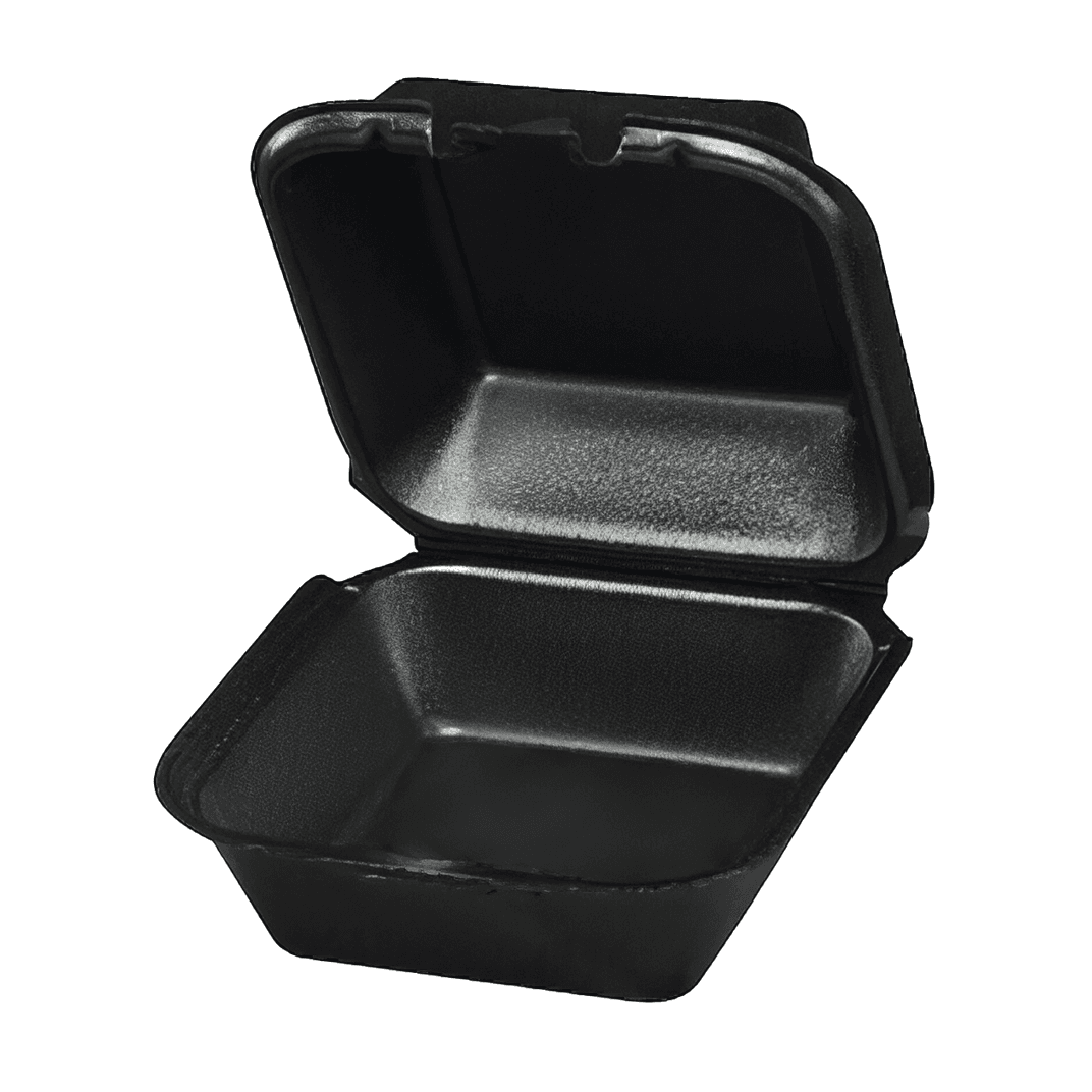 Snap-it Sandwich Take-Out Container Hinged With Dome Lid 6X6X2.94 IN Polystyrene Foam Black Square 500/Case