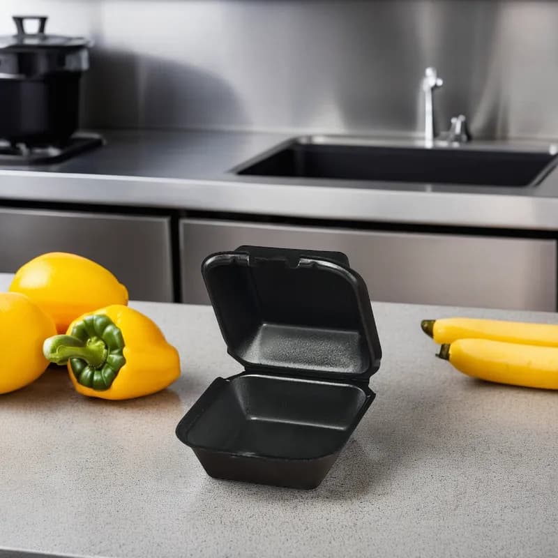 Snap-it Sandwich Take-Out Container Hinged With Dome Lid 6X6X2.94 IN Polystyrene Foam Black Square 500/Case