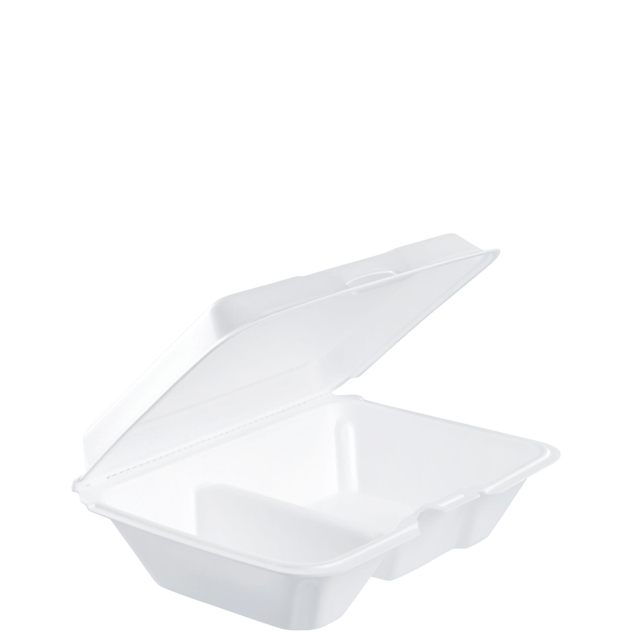 Dart® Take-Out Container Hinged 9.25X6.42X2.9 IN 2 Compartment XPS White Insulated Convertible 100 Count/Pack 2 Packs/Case