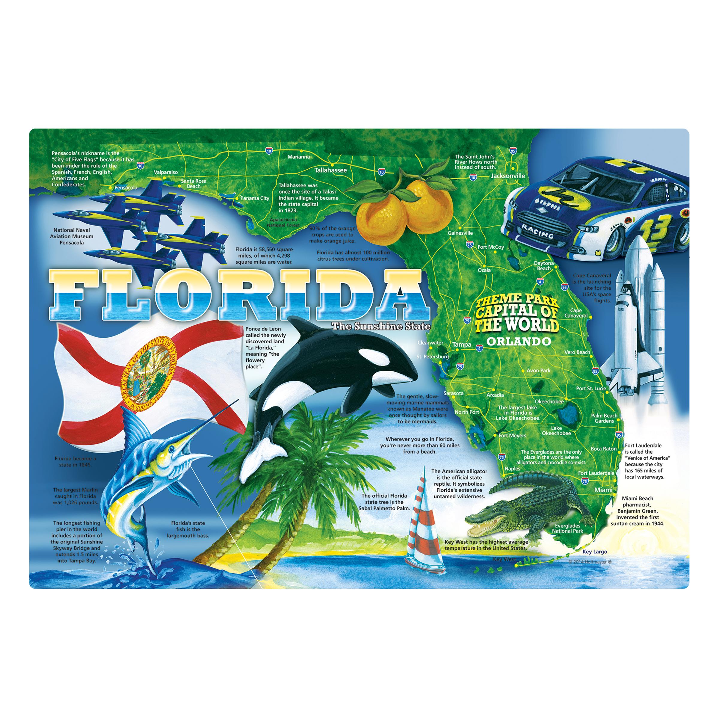 Placemat 9.75X14 IN Map of Florida Paper 1000/Case