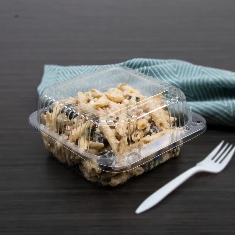 Dart® StayLock® Cold Take-Out Container Hinged 6.125X6.5X3.3 IN OPS Clear Square Bar Lock 125 Count/Pack 4 Packs/Case