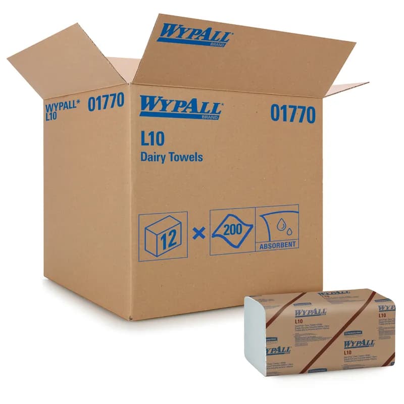WypAll® L10 Cleaning Towel 9.3X10.5 IN 1 Paper White Dairy Banded 200 Count/Pack 12 Packs/Case 2400 Count/Case