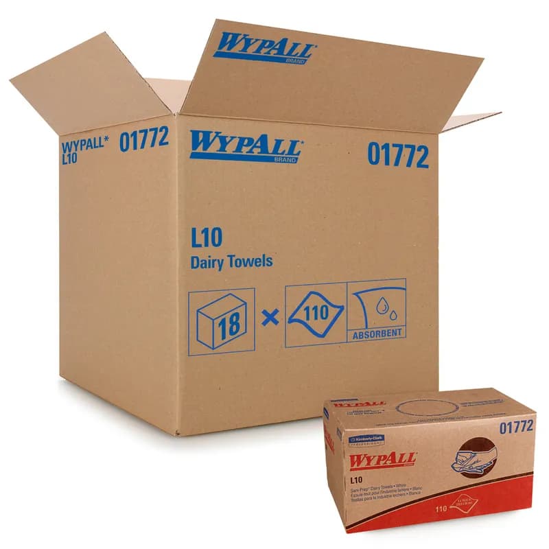 WypAll® Cleaning Towel 9X10.25 IN HydroKnit White Pop-Up Box Dairy 110 Count/Box 18 Box/Case 1980 Count/Case