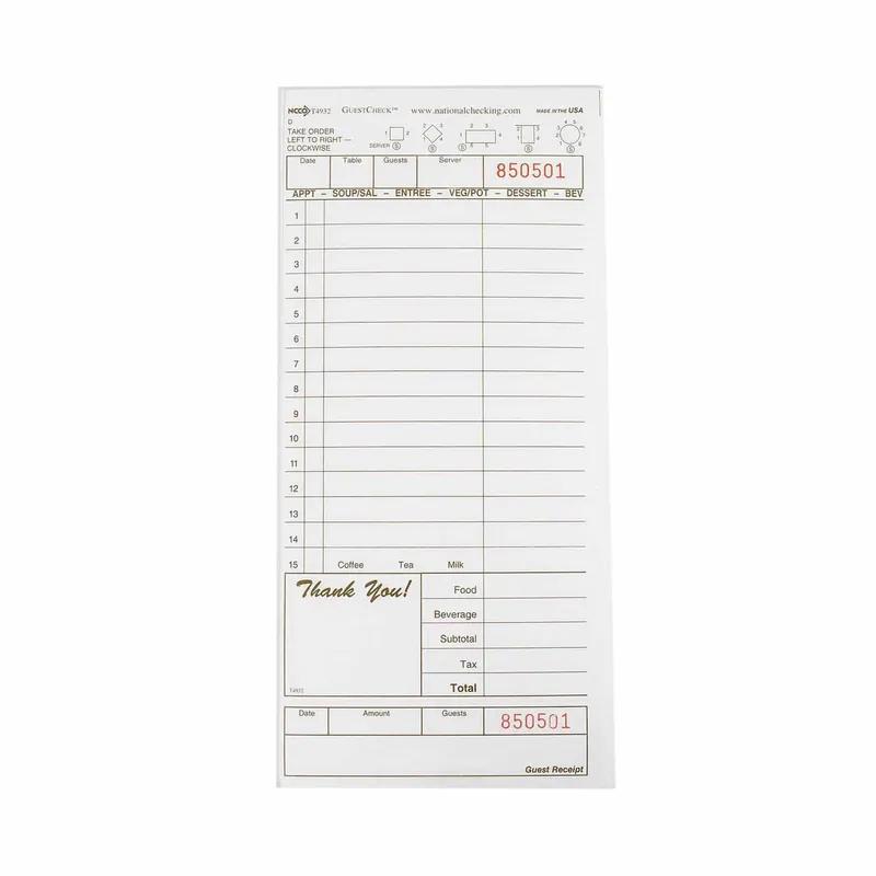 Guest Check Large (LG) 4.25X9 IN Paper Cardboard Tan 1-Part 2000/Case