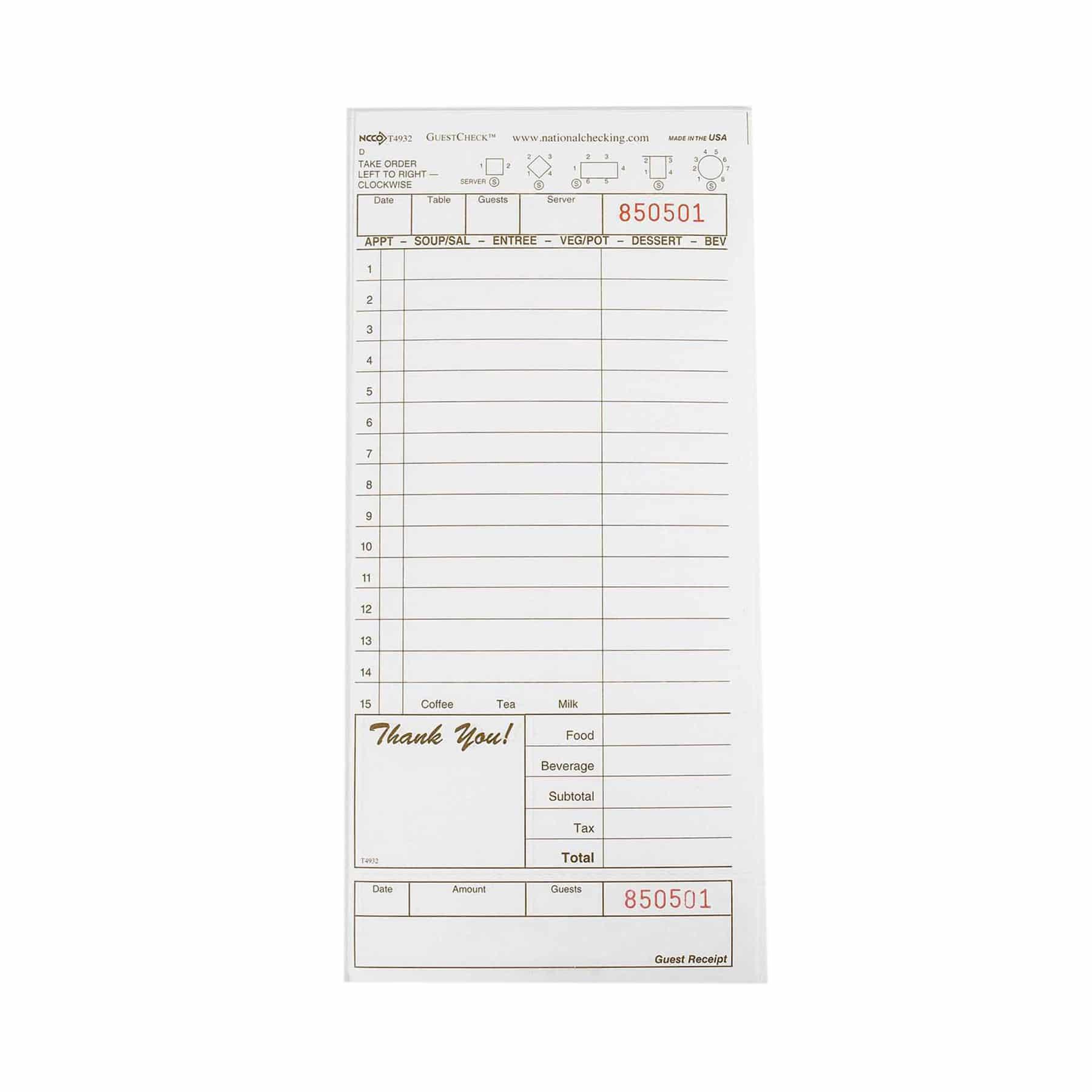 Guest Check Large (LG) 4.25X9 IN Paper Cardboard Tan 1-Part 2000/Case