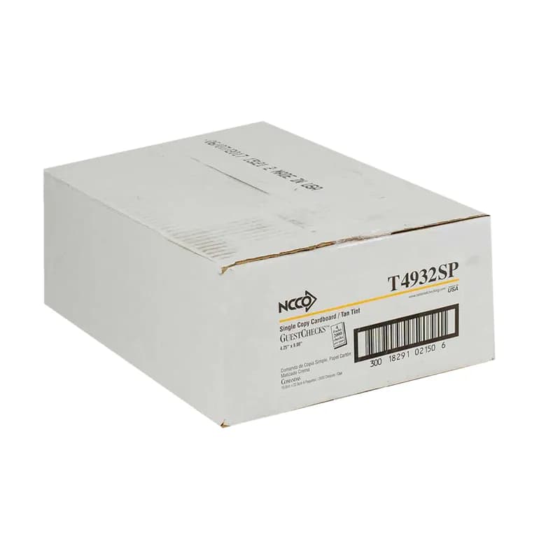 Guest Check Large (LG) 4.25X9 IN Paper Cardboard Tan 1-Part 2000/Case