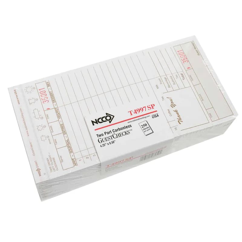 Guest Check 4.25X8.5 IN 2-Part Carbonless Large 50 Count/Pack 40 Packs/Case