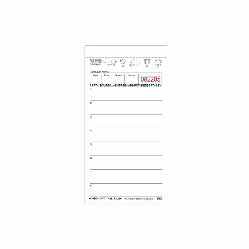 Guest Check 3.5X6.75 IN White Medium Single Copy Paper 100 Count/Pack 50 Packs/Case