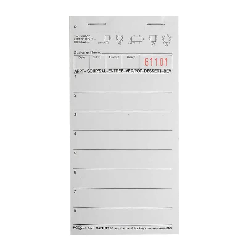 Guest Check 3.5X6.75 IN White Medium Single Copy Paper 100 Count/Pack 50 Packs/Case