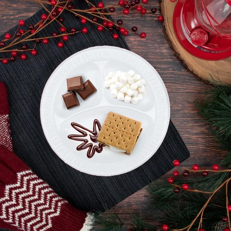 Dart® Concorde® Plate 9X0.92 IN 3 Compartment XPS White Round 125 Count/Pack 4 Packs/Case 500 Count/Case