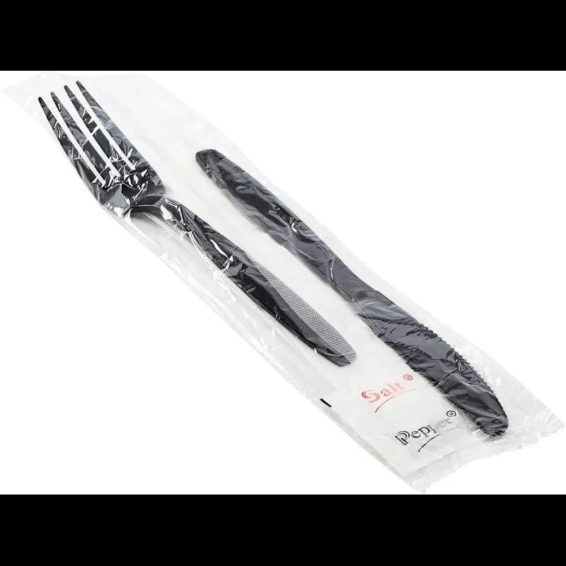 5PC Cutlery Kit Black Extra Heavy Duty With Napkin,Fork,Knife,Salt & Pepper 250/Case