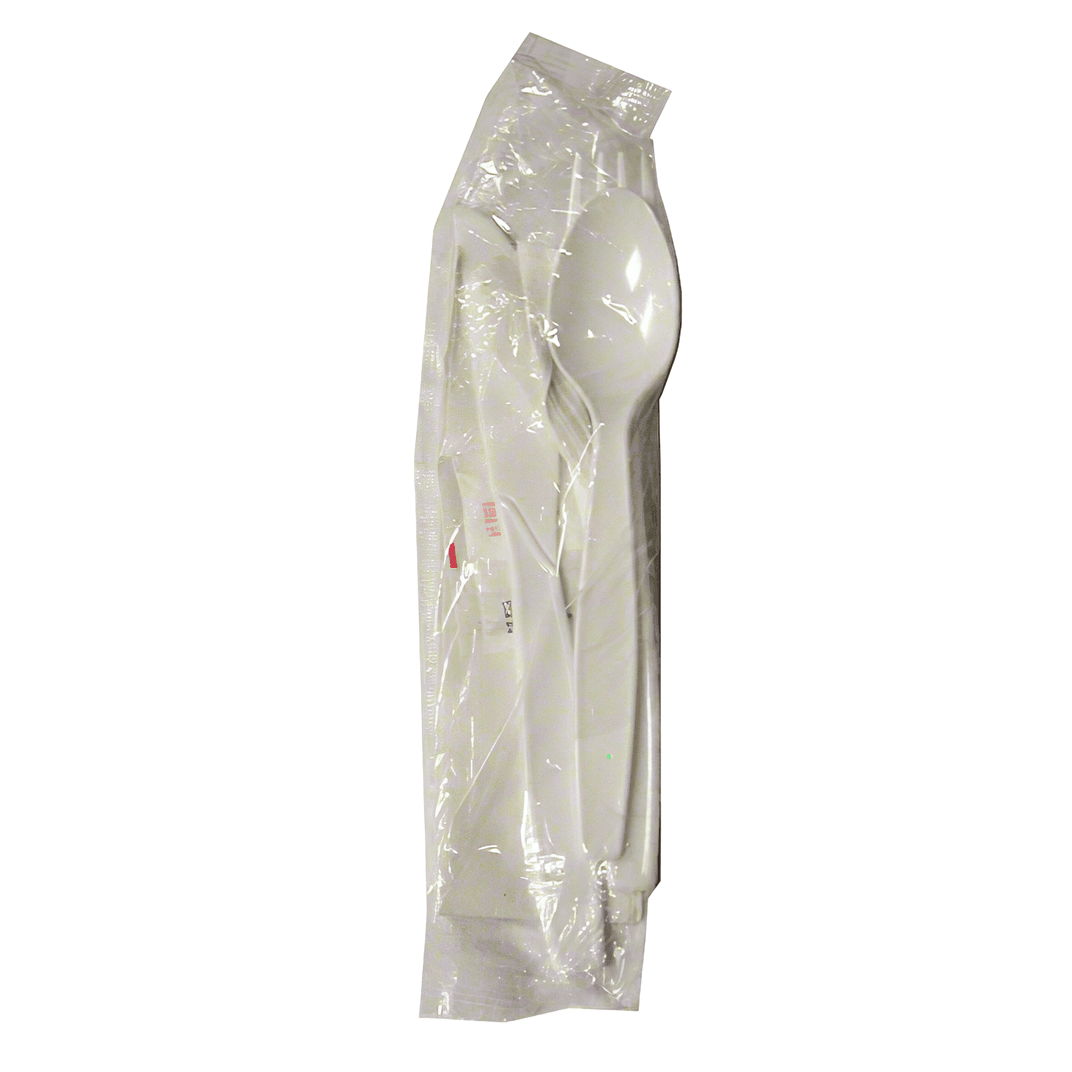 6PC Cutlery Kit PS White Extra Heavy Duty With Napkin,Fork,Knife,Salt & Pepper,Spoon 250/Case