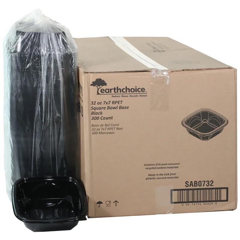 Take-Out Container Base 7X7X2 IN RPET Black Square 300/Case