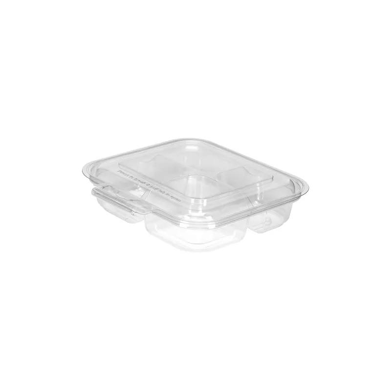 Polar Pak® Deli Container Hinged With Dome Lid 12 OZ 4 Compartment PET Clear Square 150/Case