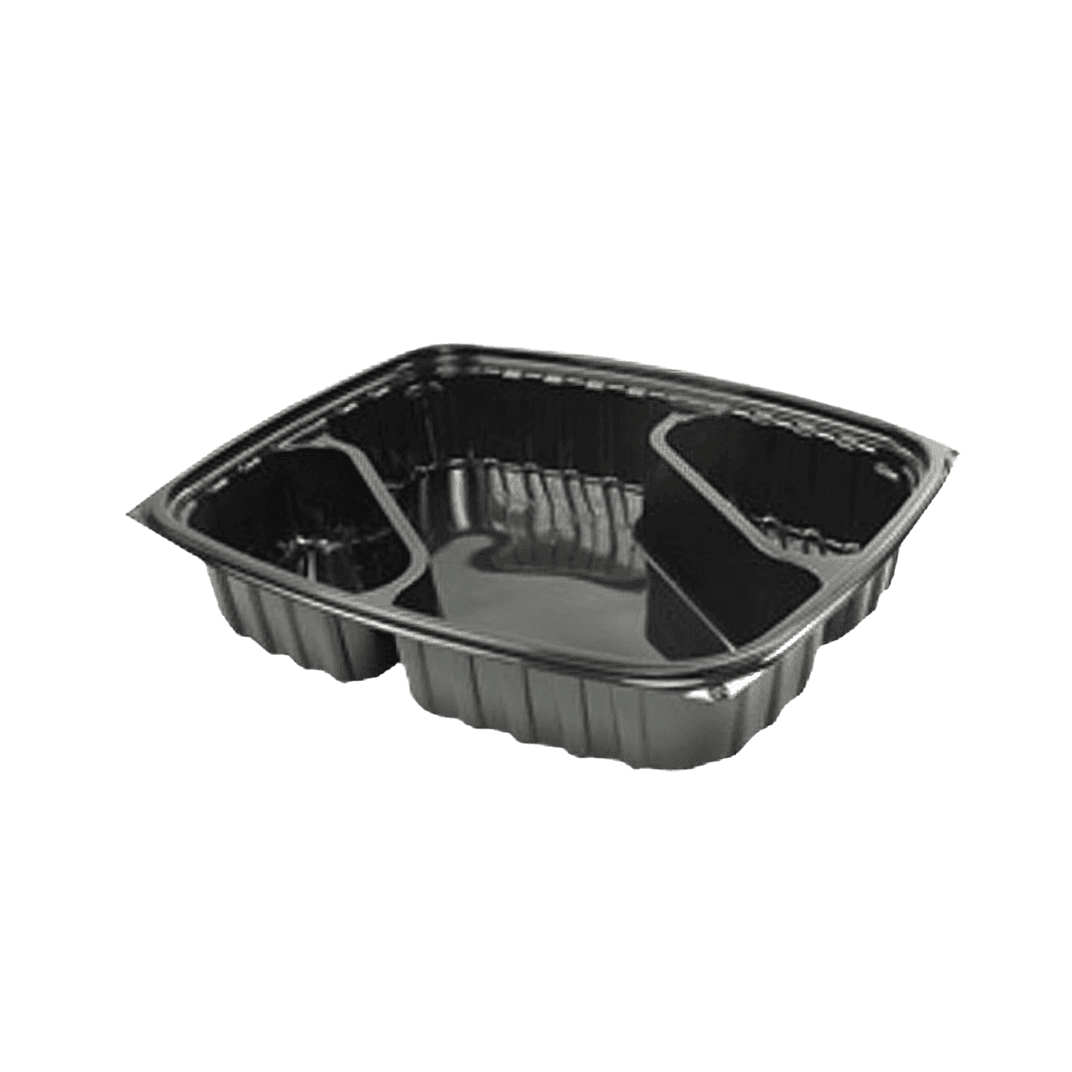 Dart® ClearPac® Take-Out Container Base 9X7.4X1.7 IN 3 Compartment OPS Black Rectangle 252/Case