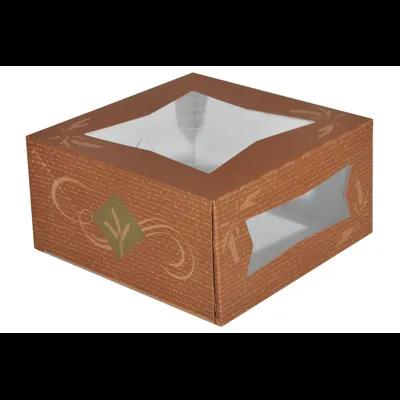 Bakery Box 8X8X4 IN Clay-Coated Kraft Board Multicolor Hearthstone Square Automatic With Window 150/Case