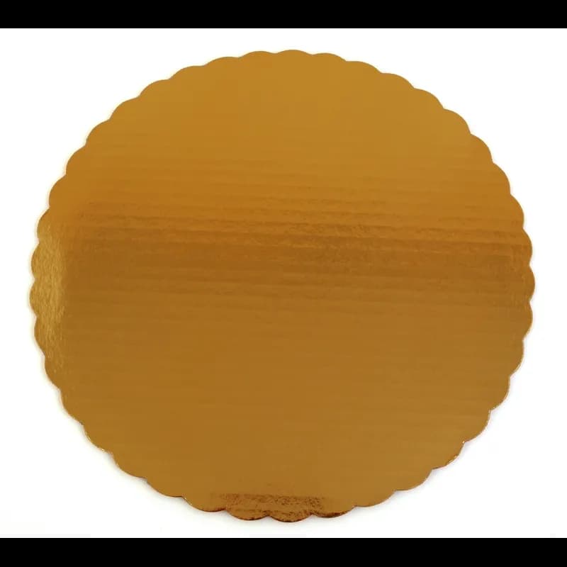 Cake Board 12 IN Corrugated Paperboard Gold Circle Scalloped Single Wall 100/Case