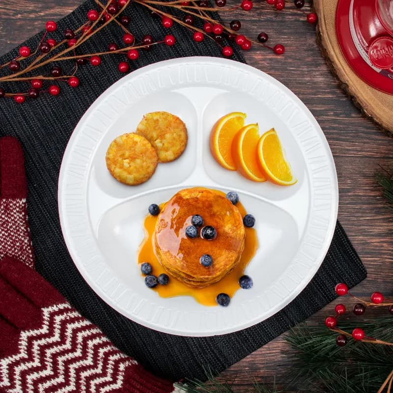 Dart® Concorde® Plate 10.25 IN 3 Compartment XPS White Round 125 Count/Pack 4 Packs/Case 500 Count/Case