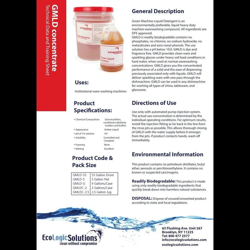 Green Machine Dishmachine Detergent 5 GAL Liquid 1/Pail