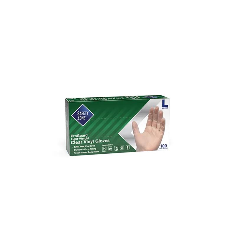 Safety Zone® Gloves Large (LG) Clear 3MIL Vinyl Powdered 100 Count/Box 10 Box/Case 1000 Count/Case